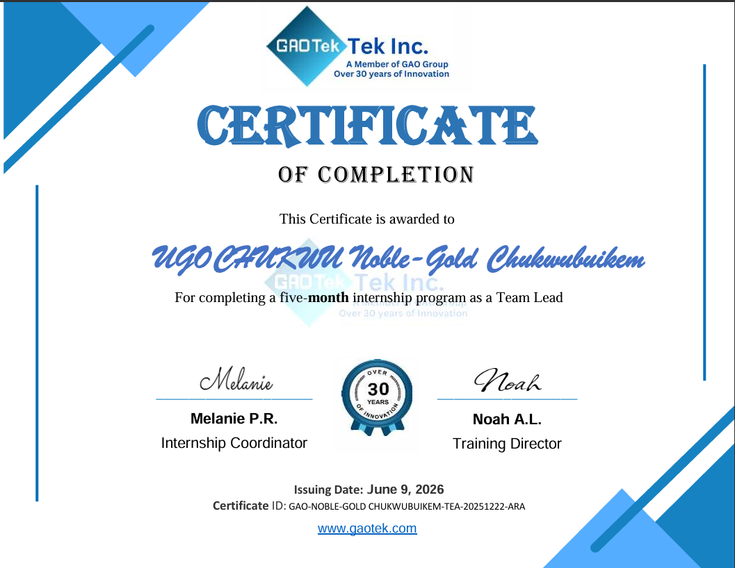 Internship Completion Certificate
