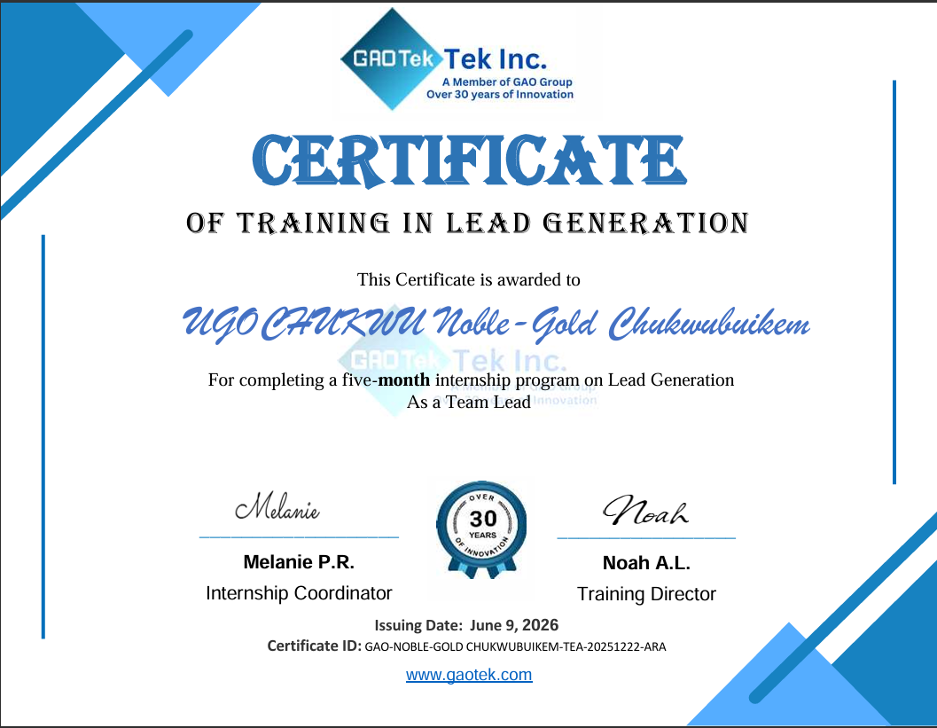 Lead Generation Certificate